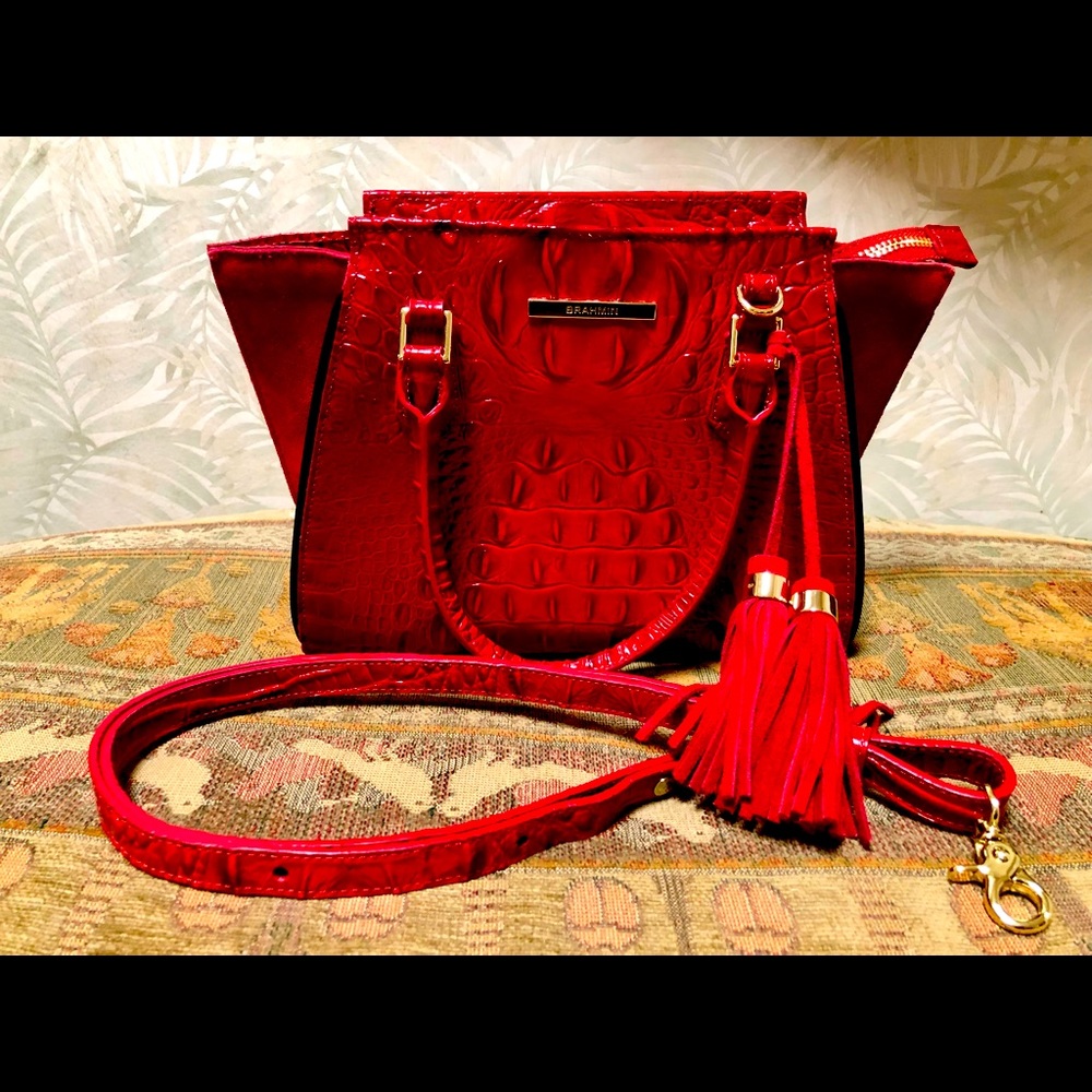 BRAHMIN PRISCILLA SATCHEL SCARLET LAUSANNE
